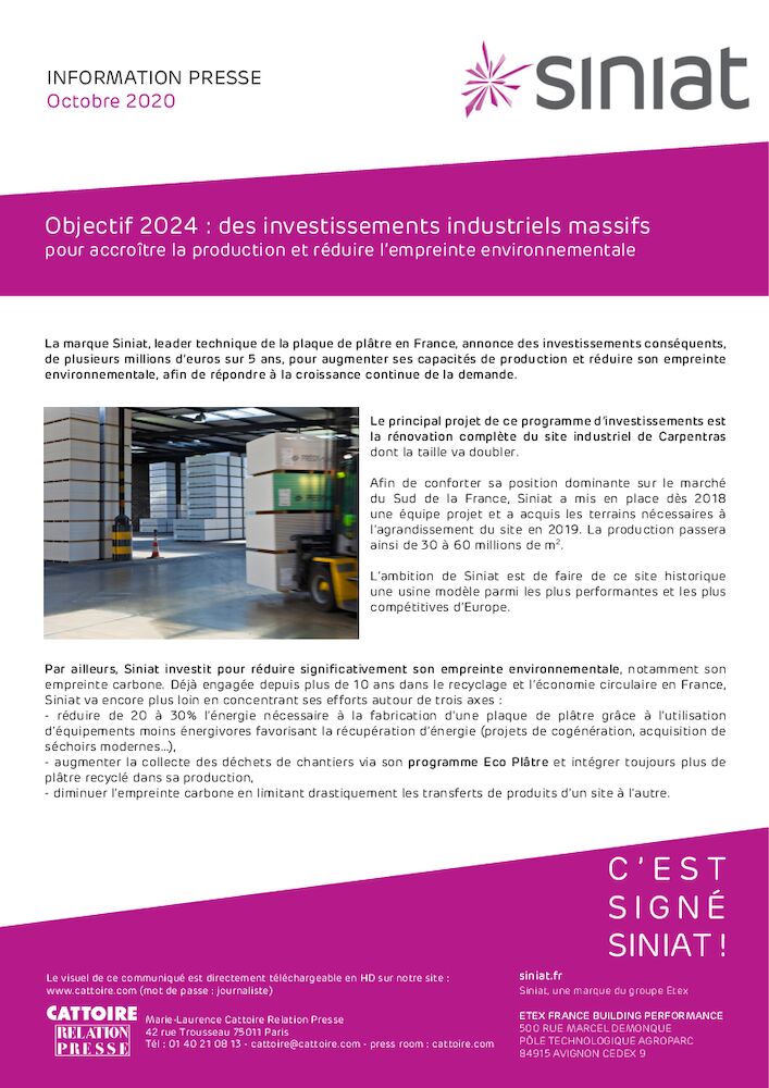 Objectif 2024 : Investissements industriels - Octobre 2020