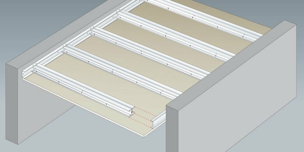 Plafond PRÉGYMÉTAL autoportant sur montants - 2 BA15 FLAM - REI60 - M48-50 - Plafond Acoustique de 16 daN/m² - Laine de verre