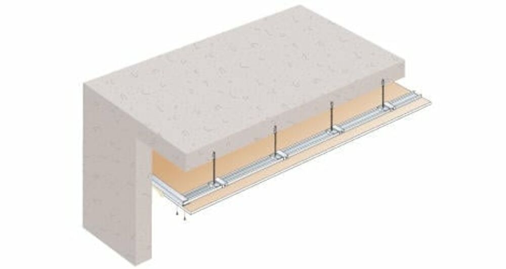 Plafond extérieur abrité PRÉGYWAB® sur montants M90-35 WAB avec buton 1 suspente sur 2 - 1 BA13 WAB - Site normal