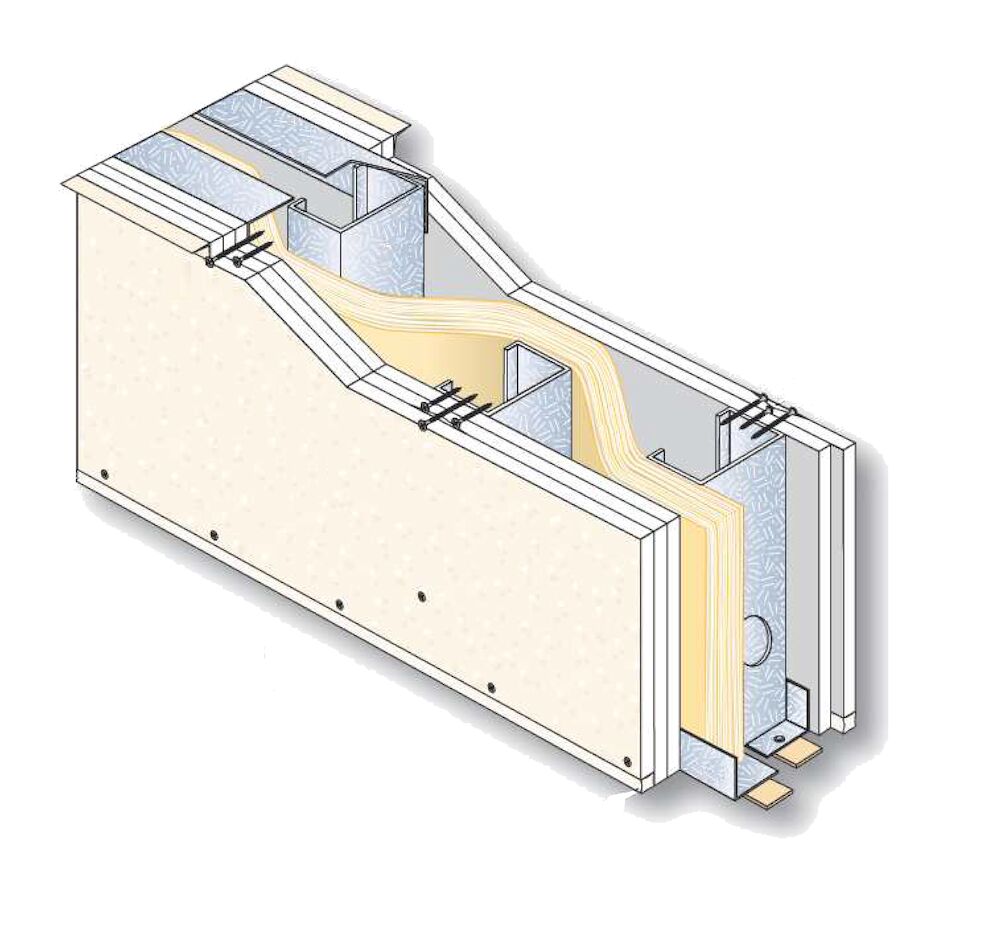 Cloison PRÉGYMÉTAL S180 2+3 BA13 Std - EI60 - 63dB - M48-50 - Isolant 85 mm