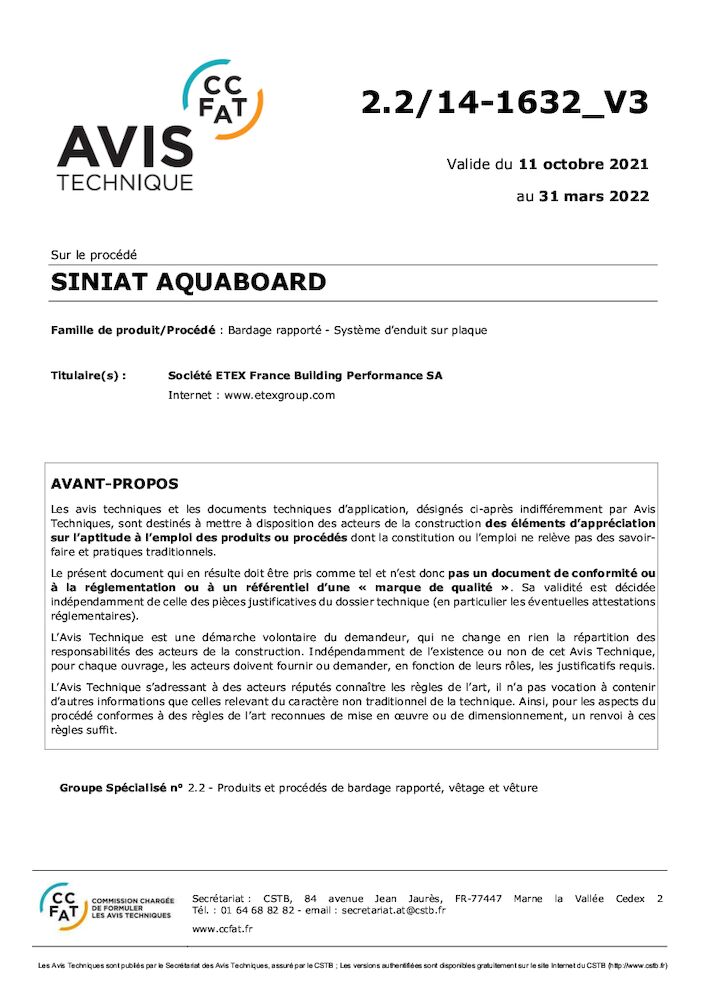 EFBP - ATEC - Bardage rapporté ventilé Aquaboard support béton - CSTB 2.2_14_1632_v3