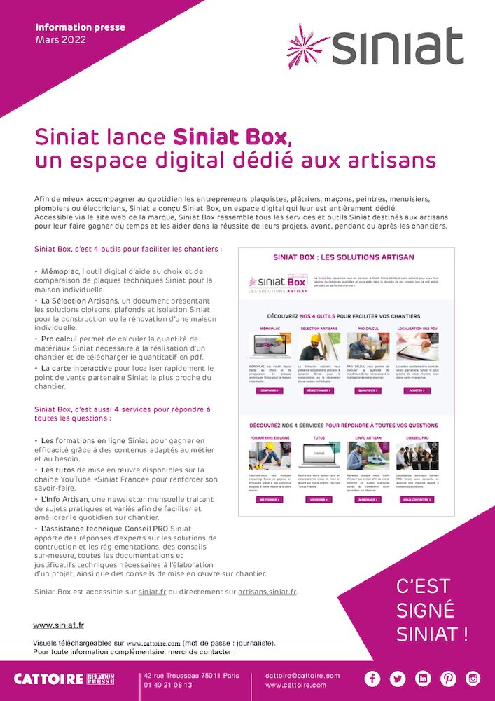 CP – SINIAT BOX ARTISANS – Mars 2022