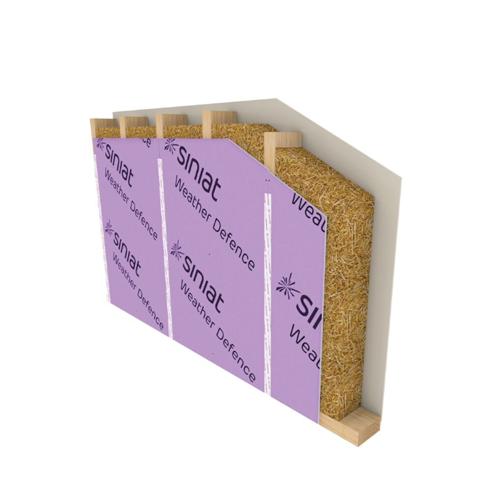 Mur Caisson WEATHER DEFENCE® BD20 et BA13 Std ou OSB 12mm - Isolant Paille de Blé - EI30/EI60 + Contre-cloison 1 BA18 Std côté intérieur + LV45 mm 