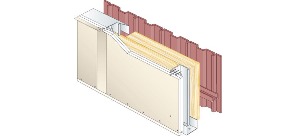 Protection de poteaux par une contre-cloison PRÉGYMÉTAL sur montants - 3 BA15 FLAM - R120 - M100-50 - Isolant