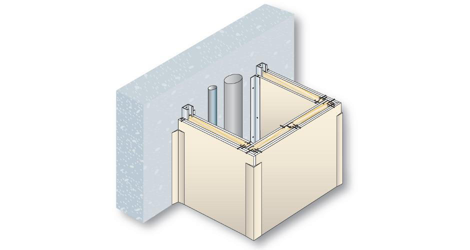 Gaine technique composée d'une cloison PRÉGYMÉTAL D85/48 (2+1 BA13 Std) - Isolant