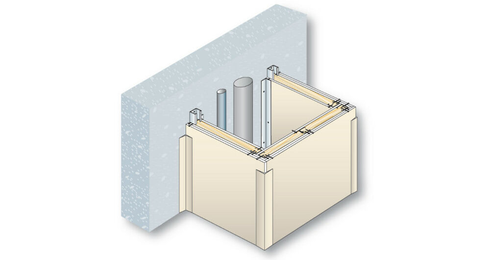 Gaine technique composée d'une cloison PRÉGYMÉTAL D85/48 (2+1 BA13 Std) - Isolant