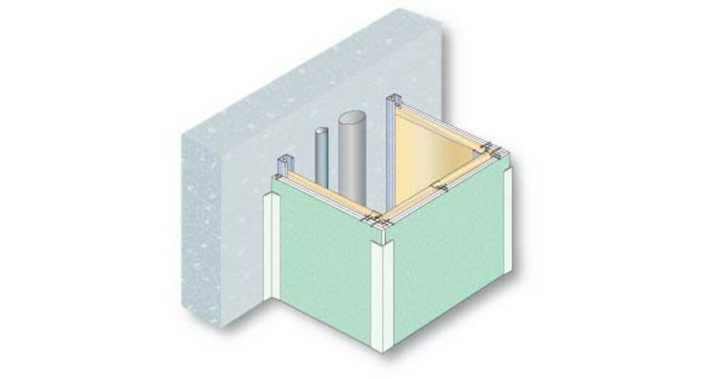 Gaine technique composée d'une contre-cloison PRÉGYMÉTAL avec 1 BA25 S TWIN - CFtr EI60 - M48-35 - Isolant