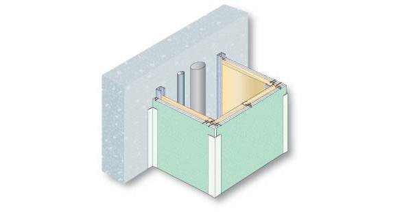 Gaine technique composée d'une contre-cloison PRÉGYMÉTAL avec 2 BA18 S - CFtr EI120 - M48-35 - Isolant