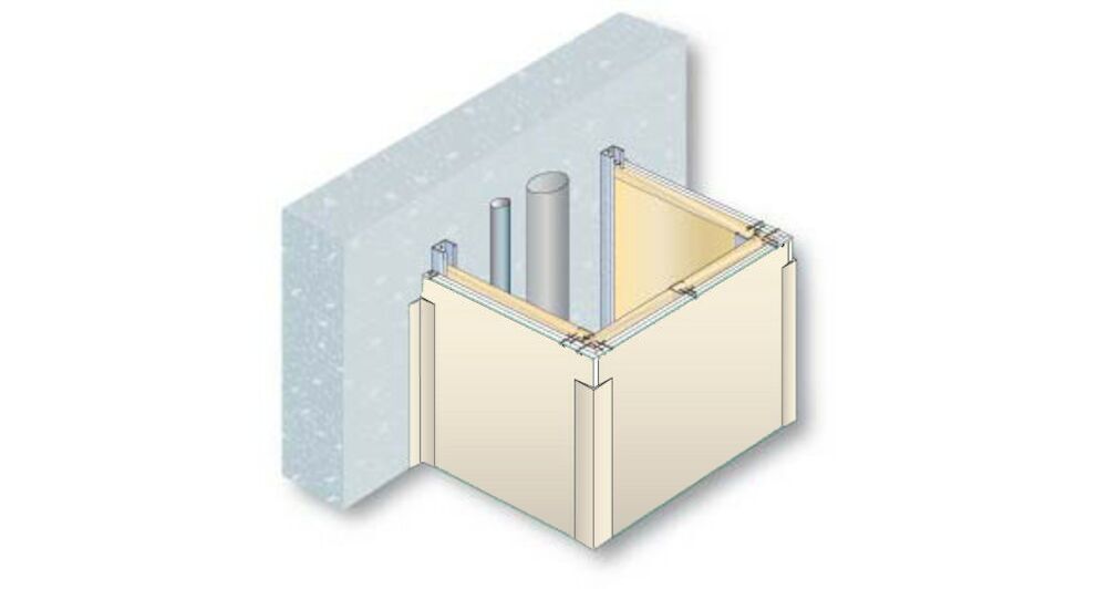 Gaine technique composée d'une cloison PRÉGYMÉTAL D72/48  + Isolant