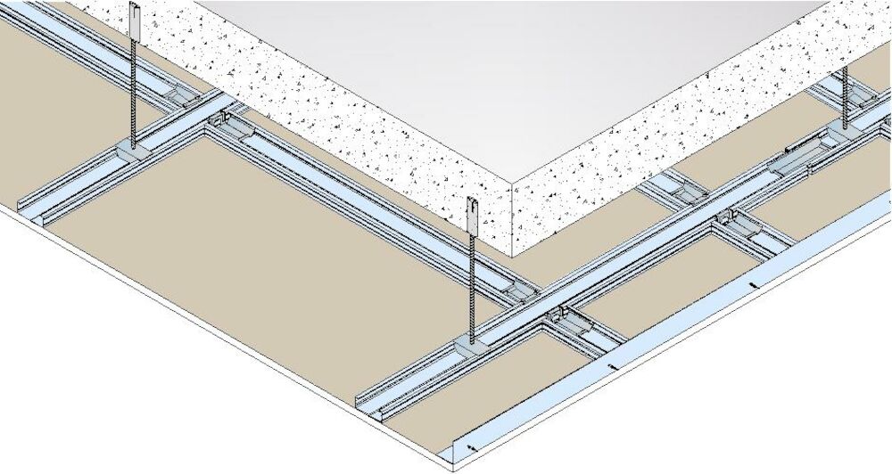 Plafond PRÉGYMÉTAL TÉCLIP - 2 BA13 FLAM - REI60 - Sans isolant