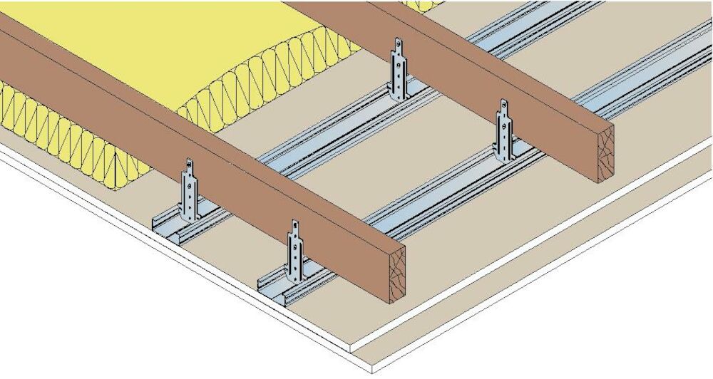 Plafond PRÉGYMÉTAL sur fourrures S47 - 2 BA13 - REI30 - Isolant