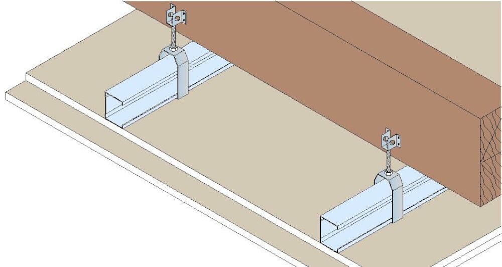 Plafond PRÉGYMÉTAL sur montants - 2 BA15 FEU A1 - R90 - M48-35 - Isolant